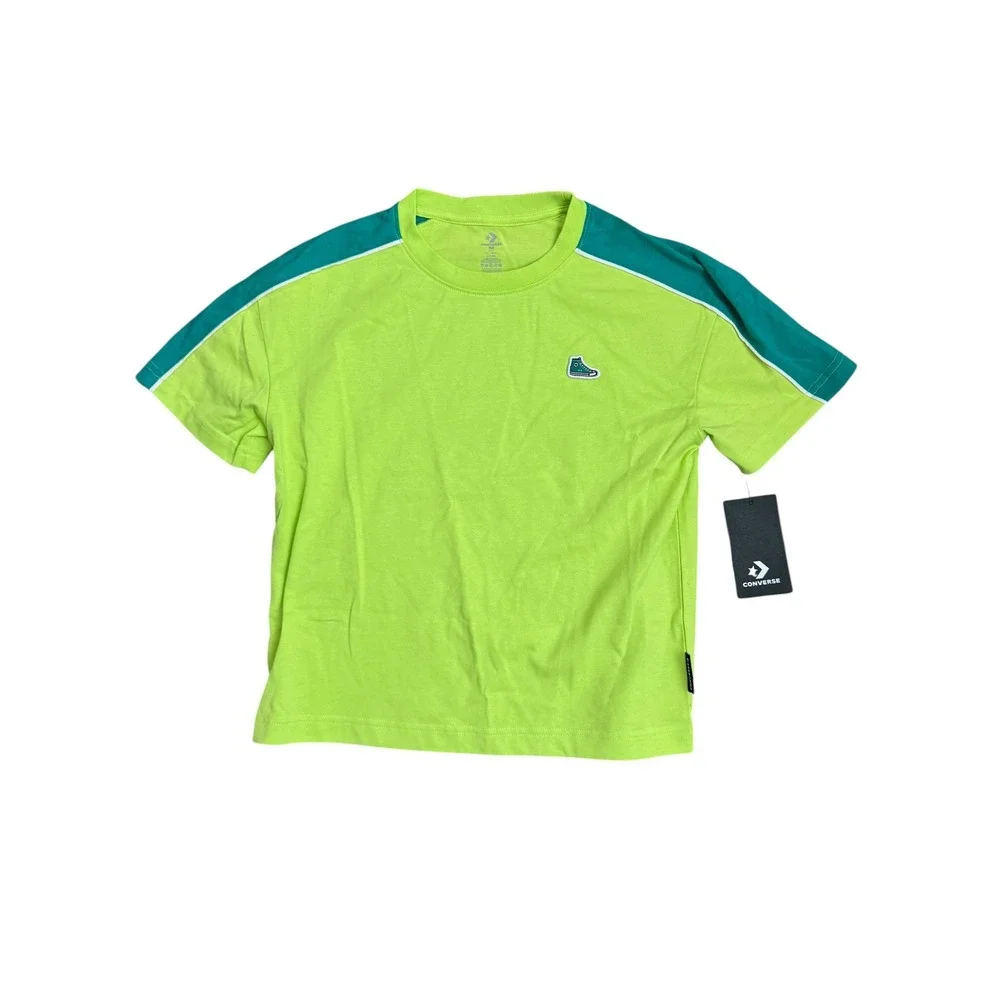 Converse Boys Neon Mantis Green Short Sleeve Logo T-Shirt Size M 9-10 NEW